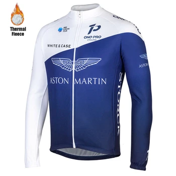 Aston Martin Storck Zimné Cyklistika Dres Obleky, Oblečenie Mužov Požičovňa Sady Teplé Dlhý rukáv Bundy Velvet Ciclismo Tím Náprsníkové Nohavice