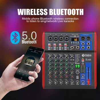 Debra Pro 6 Kanálový DJ Controlle s 99DSP Reverb efekt Bluetooth 5.0 USB zvukový Pult USB pre karaoke PC nahrávanie kondenzátora mic