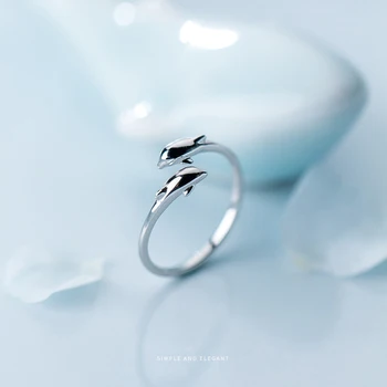 Modian Jednoduché Roztomilý Delfín Zadarmo Veľkosť Prsta Prstene Pre Ženy, Skutočné 925 Sterling Silver Zvierat Krúžok Strany Darček Jemné Šperky