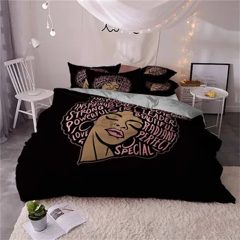 HELENGILI 3D posteľná bielizeň Nastaviť Africké Dievča Tlač Perinu Nastaviť Bedcloth s obliečka na Vankúš Posteľ Nastaviť bytového Textilu #FZNH03