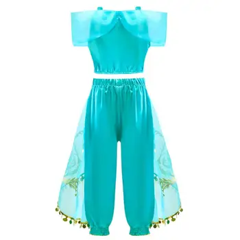Fancy Jasmine Aladdin Cosplay Dievčatá Halloween Princezná Party Zdobiť Oblečenie Set Detský Kostým Anime Jasmine Top Oblek Nohavice