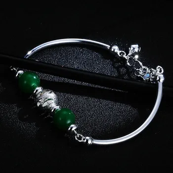 Bague Ringen Striebro 925 Jade náramok Okrúhly Zelená chalcedony Otvoriť, upraviť veľkosť Kúzlo Ženy Šperky