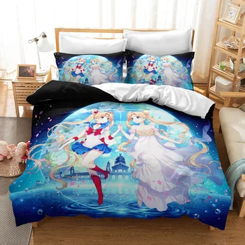 3D Anime Digitálne Tlačené bytový Textil 4-dielna Sada Krásne Dievča, Chlapec, Animované posteľná bielizeň