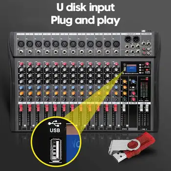 Digitálny Audio Mixer Zosilňovač 12 Kanál Stereo Zvuk Mixing Console bluetooth, USB, pre PC Počítač, Prehrávanie Záznamu Studio Strany