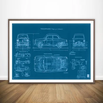 Auto Plán Stvoriteľa, Najlepšie Typ Notchback Plán VW Film Wall Art Maliarske Plátno Umenie Plagátu Olej Obrazy Bez Rámu