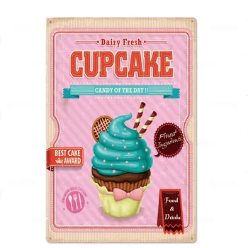 Cupcake Kovové Plagát Doska Ice Cream Kovov Cín Prihlásiť Wall Art Decor Pre Pekárne, Kuchyne Strany Vintage Železa Maľovanie Doska 20x30cm