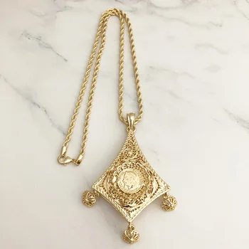 Nové dorazí zlatá farba kovové mince náhrdelník Dubaj Indickej prívesok Alžírskej strany šperky pre ženy kaftane šperky kvet, kvapka
