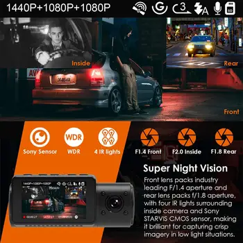 Vantrue N4 Dash Cam 4K Predné a Zadné Dashcam Car Video Recorder Auta DVR Pomlčka s GPS Infračervené pre Nočné Videnie Pre Auto Dane