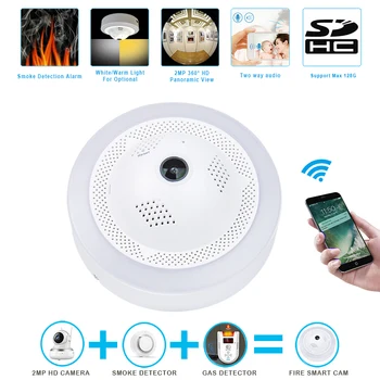 Wardmay Smart Home Security WiFi Samostatný 360 Degre IP Kamera w/Vysoko Citlivé Dymu Požiarne Nebezpečný Plyn Alarm Senzor Detektory