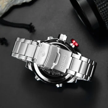 Nové OHSEN Značky Digitálne Quartz Mužov Business náramkové hodinky Biele Plné Oceľové Pásmo Fashion LED Vojenské Šaty Bežné Hodinky Darček
