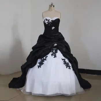 Čierna A Biela Gotický Svadobné Šaty 2019 Plesové Šaty, Vintage Milú Korzet Späť Taft Farebné Svadobné Šaty Na Zákazku