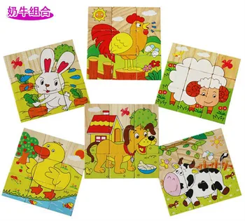 Drevené Puzzle 6 Strán Múdrosť Skladačka Raného Vzdelávania Hračky Pre Deti, Drevený Cartoon Zvierat Puzzle, Hračky Rodič-Dieťa Hra