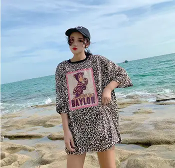 ZNG 2019 Nové Letné Leopard Tlač LadiesCotton T Košele Femme Krátky rukáv Tvorivé Tee Topy Ženy O-Krku Voľné tričká