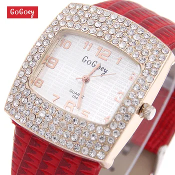 Hot Predaj Luxusný Gogoey Značky Kožené Hodinky Ženy Dámy Drahokamu Šaty náramkové hodinky Quartz go070