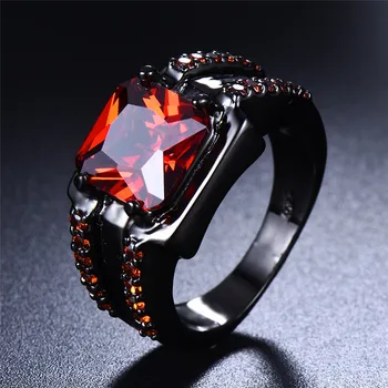 Veľké Námestie, Red Crystal Zirkón Zásnubné Prstene Pre Mužov, Ženy Vintage Módy Čierneho Zlata Plné Snubný Prsteň Boho Svadobné Šperky