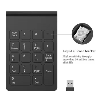 Bezdrôtové pripojenie 2,4 GHz 18 Tlačidlá Číslo Pad Numerická Klávesnica Klávesnica pre Notebook PC & Mac čierna