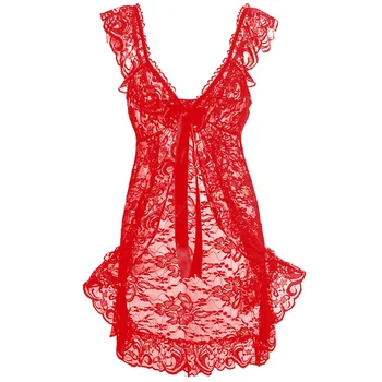 Ženy Sexy Spodné Prádlo, Erotické Kostýmy Čipky Sleepwear Nightgown + G String Bodydoll Bielizeň Sleepwear Nightgowns