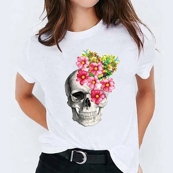 Tričko pre Ženy 90. rokov Slnečnice Zábavné Ležérne Oblečenie Lebky Halloween Tlač Lady T-shirts Ženský Čaj Top Dámske Grafické T-Shirt