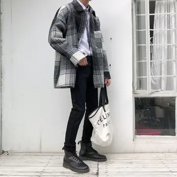 Prehoz Vlnené Kabát pánskej Módy Retro Bežné Vlnené Sako Mužov Streetwear Wild Voľné kórejský Dlho Vlnené Kabát Mens Kabát