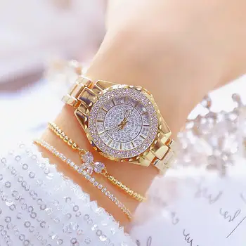 BS Ženy Sledovať Tvorivé Crystal Dámske Náramkové hodinky Hodiny Drahokamu Plné Oceľové Pásmo náramkové hodinky Hodiny Montres Femme Reloj Mujer