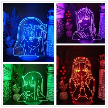 Anime 3D Lampa Nula Dva Obrázok LED Nočné Svetlo Deti, Dievčatá Spálňa Decor Svetlo Manga Akryl stolná Lampa, Miláčik V Franxx Darček