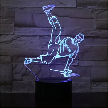 Street Dance LED USB 3D Nočné Svetlo 7 Farieb LED 3D Lampa Dekorácie Svetlá Hip-Hop Kultúry Lámanie Zamykanie Odprýskávání AW-2502