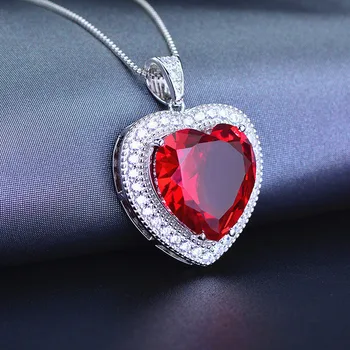 Klasická srdca lásky, red crystal ruby kamene, diamanty prívesok náhrdelníky pre ženy biele zlato strieborná farba šperky bijoux darček