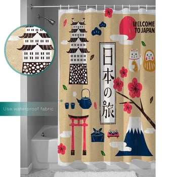Vitajte Na Japonskom Festivale Chrámu Kultúry Sprchový Záves Kúpeľňa Opony Polyester Textílie Vaňa Opony Umývateľný Domov Vaňa Dekor