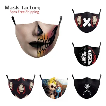 Veľká Udalosť, klaun a ústa 3D Vytlačené Tvár Textílie Masky PM2.5Filter Tlač úst Módne Halloween grimasa umývateľný