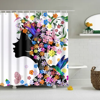 Kvetinová Víla Sprchový Záves Karikatúra Holka Nepremokavé Vaňa Závesy pre Kúpeľni Vaňa na Kúpanie Kryt Veľké Široké 12pcs Háčiky