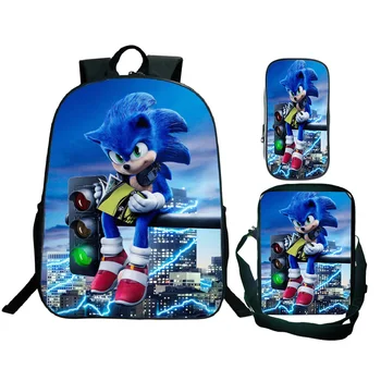 Cool Sonic Batoh Žiakov Chlapci Dievčatá 3ks/set Školské tašky Prekvapenie Darček Dospievajúce Deti späť do školy Batoh 16 Palcov