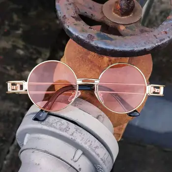 Steampunk Okuliare slnečné Okuliare Muži Ženy Dizajn Značky Vintage 2019 Kovový Rám Gold Black Okrúhle Slnečné Okuliare pre Mužov Červená Muž Darček