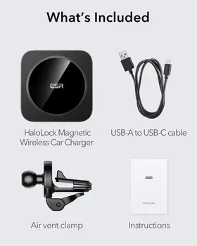 ESR Auto-Používa Bezdrôtovú Nabíjačku 15W HaloLock Magnetické Bezdrôtový USB-C Port Adaptér do Auta Namontovať Podporuje pre iPhone 12 Pro
