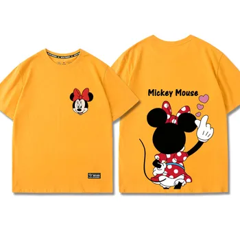 Disney Elegantný Módy Späť Mickey Mouse, Minnie Love Karikatúra Tlače O-Krku Ženy T-Tričko Unisex Páry Tričko Krátky Rukáv Top 6 Farieb