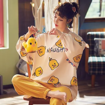 Rýchle dodanie Bavlna dámske Pyžamo Nastaviť Jeseň Zima Pyžamá Cartoon Sleepwear Domáce Oblečenie Pre Ženy Sexy spodnú Bielizeň
