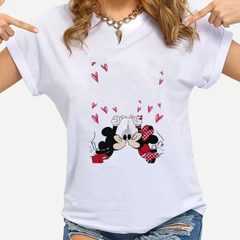 Disney Pár tričko Pre Milovníkov Mickey Mouse Cartoon Neurčená Biele Unisex 2021 Letné Top Móde Harajuku Značky T košele