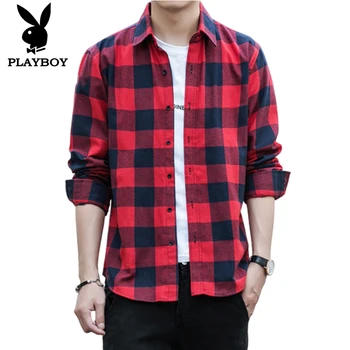 Playboy Módne dlho puzdre tričko jar novej pánskej mládeže bežné tričko kórejský Slim krásny prehoz pánske tričko