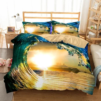 3D Vytlačené Tropická Pláž s Vlnami Surfovať Mikrovlákna posteľná bielizeň Nastaviť Dievča Modrá Perinu Nastaviť Jednej Dvojitej Plnej King Size Queen