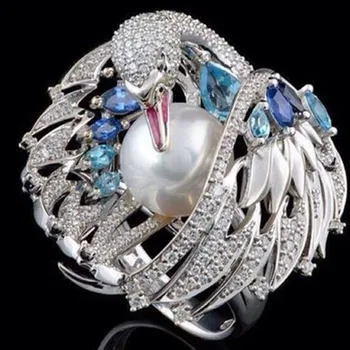 LETAPI Nové Strieborná Farba luxusné vintage white swan Simulované pearl svadobné Zásnubné Prstene pre Ženy Strany Darček Ženské Šperky