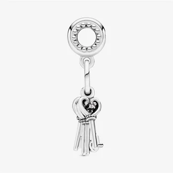 Reálne 925 Sterling Silver Láska Kľúč Kúzlo Fit Pôvodnej 3 mm Náramok Náramok Pre Ženy Narodeniny Módne Šperky Darček
