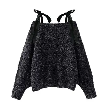 Lesklé únik-ramenný sveter žien voľné-fit sexy off-ramenný sveter 2020 nové dámske pulóvre, pletené top