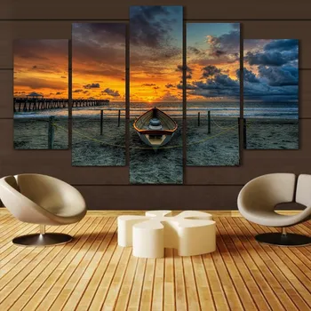 5 Panel Sunset Beach krajiny Plátno na Maľovanie olejomaľba Tlač Na Plátno pre Domáce Výzdoba Steny Umenie Obrázok Obývacia Izba bez rámu