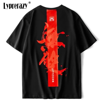 Lyprerazy Čínsky Znak Vytlačené Streetwear Čierne Tričká Mužov Lete Krátky Rukáv Hip Hop T-shirt Harajuku Bavlna Topy HK