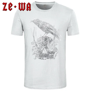 White Raven Muži T-shirts Vegánska Lebky Novinka Dizajnér Čierne Tričko Crewneck Krátke Bavlnené Tričko Ulici Topy Tees XXXL