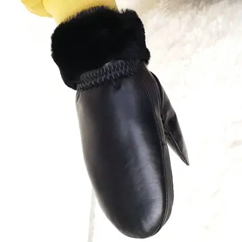 Nové dámske rukavice z ovčej zimy čierny z ovčej rukavice prstové rukavice plus velvet zahusťovanie športové rukavice
