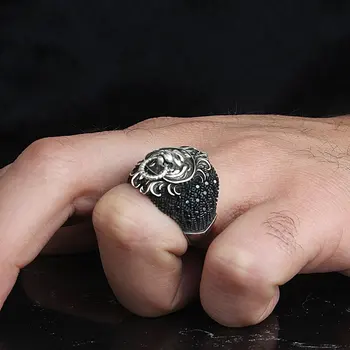 925 Sterling Silver Ring pre Mužov Lev Prsteň , Šperky, Módne Retro Darček Onyx Aqeq Pánske Prstene Všetky Veľkosti