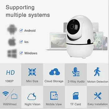 Home Security Kamera 1080P Smart Krytý IP Kamera Wifi Mini Siete CCTV Kamery Automatické Sledovanie, Kamera IR Nočné Videnie Kamery