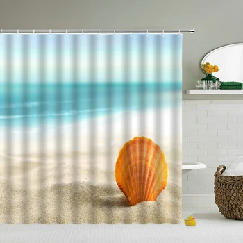 Pláž, More, Palmy Sprchové Závesy Scenérie Nepremokavé 3d Kúpeľňa Záclony S Háčikmi Domáce Dekorácie Umývateľný Vaňa Obrazovke