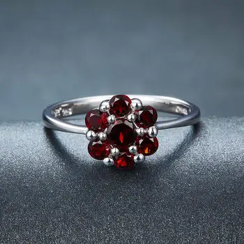Hutang 2.4 ct Červený Granát 925 Strieborný Prsteň pre Ženy Prírodný Drahokam Mincový Striebro Zapojenie Kvet Krúžky Jemné, Elegantné Šperky