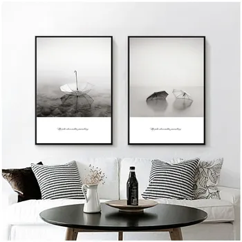 Minimalistický Moderné Čierne a Biele Steny Obrázky Dáždnik Domáce Dekorácie Plagát Plátno Umenie Maľba Zmluvne štýl bez rámu